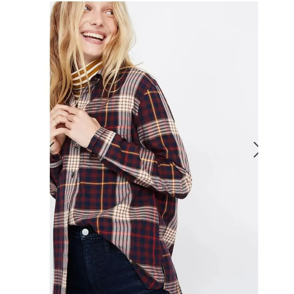 Madewell Shirt Women's S Oversized Ex Boyfriend Fit Rylan Plaid Casual Preppy